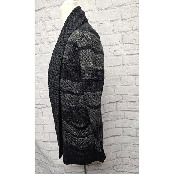 APT 9. XS BLACK GRAY STRIPED OPEN FRONT RIBBED CARDIGAN LONG TUNIC POCKET SWEATE - Picture 10 of 15